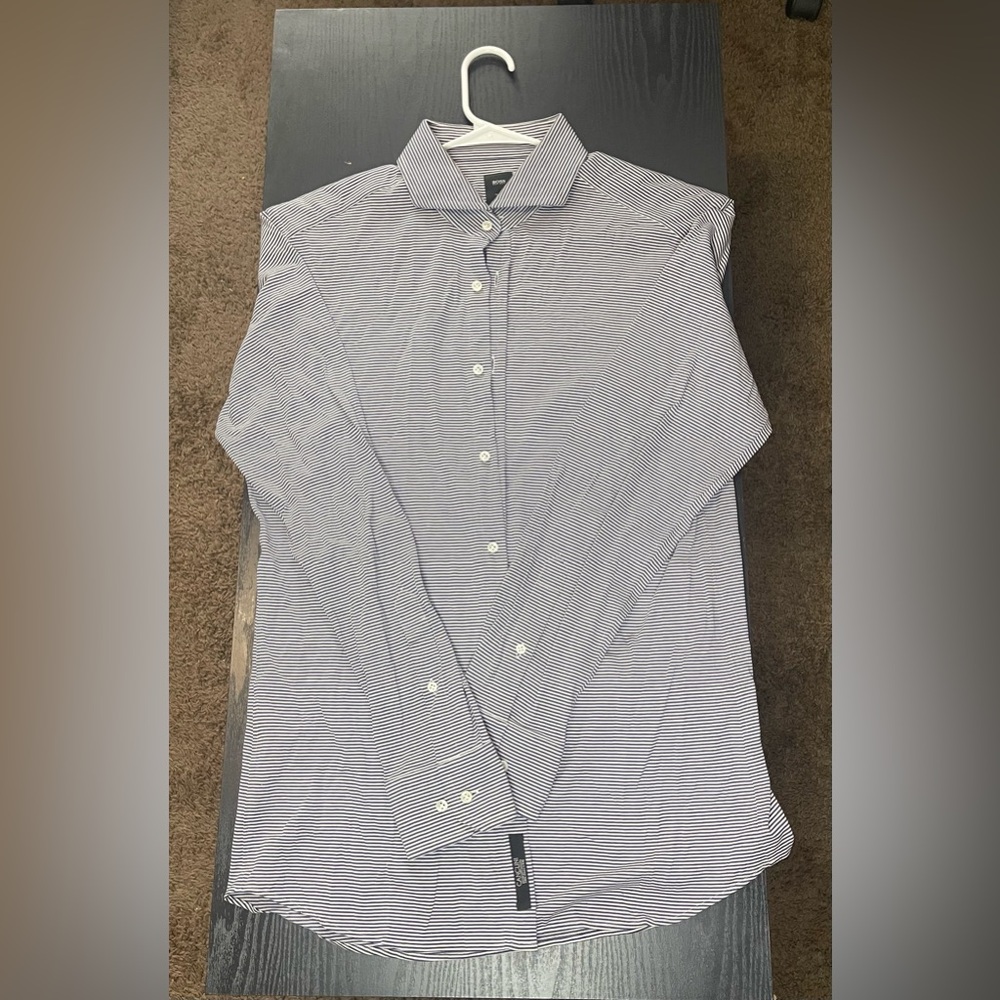 Hugo Boss Blue and White Micro-Striped Men's Dress Shirt